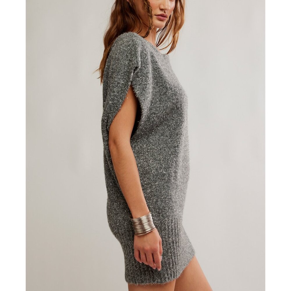 🎉LAST CHANCE🎉 FREE PEOPLE Talia Sweater Mini / Castle Grey Combo - Picture 3 of 6